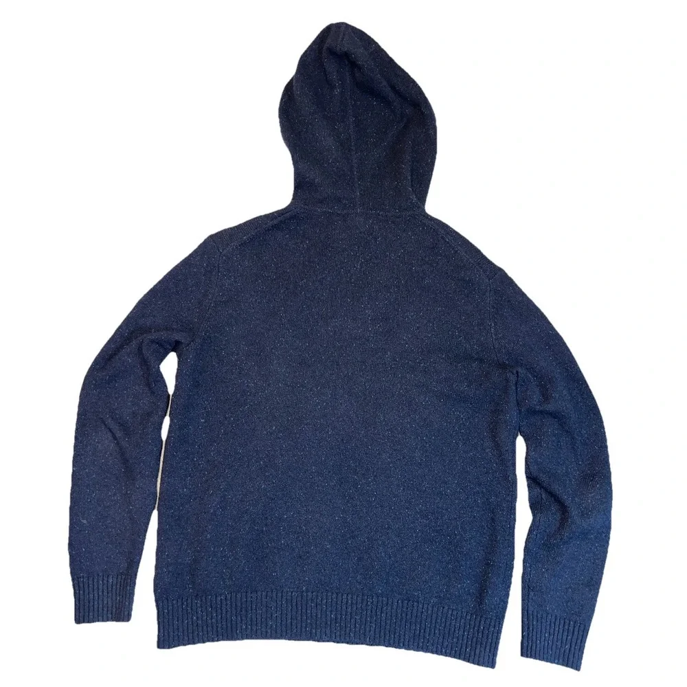 Banana Republic Men's Italian Yarn Wool Blend Navy Blue Hooded Sweater Popover